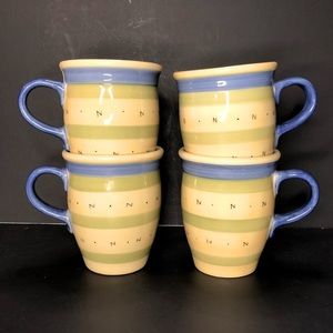 Pfaltzgraff “The Secrets of Pistoulet” Coffee Mugs. Jana Kolpen Blue Band.
